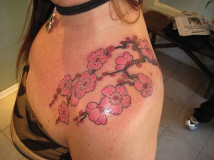 Cherry Blossom Flower Shoulder Tattoo